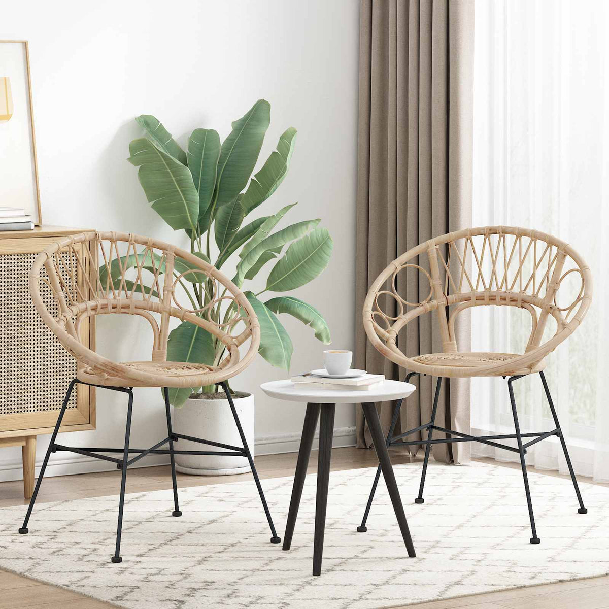 Dining Chair 2 pcs Rattan and Iron 54 x 65 x 82 cm Natural