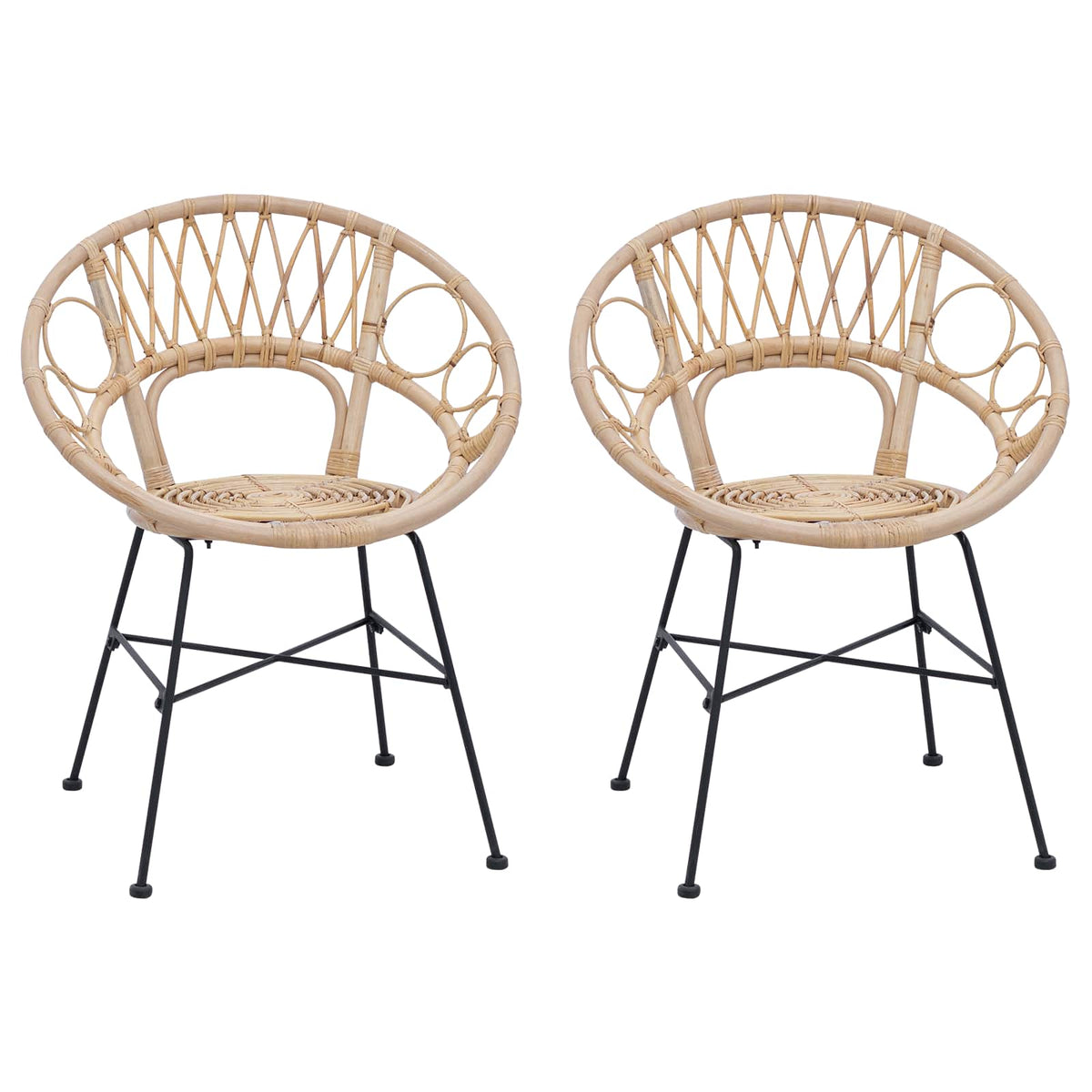Dining Chair 2 pcs Rattan and Iron 54 x 65 x 82 cm Natural