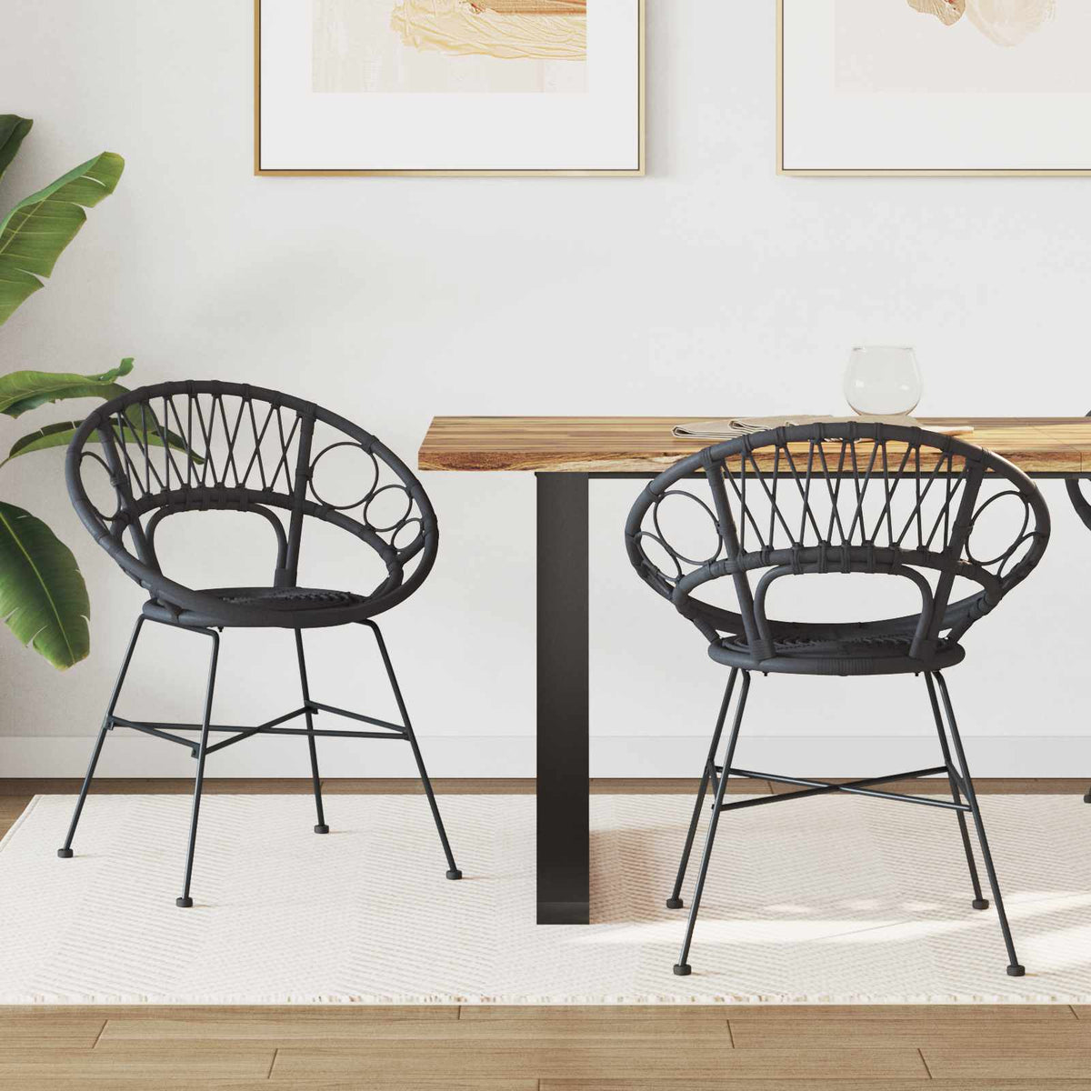 Dining Chair 2 pcs Rattan and Iron 54 x 65 x 82 cm Black