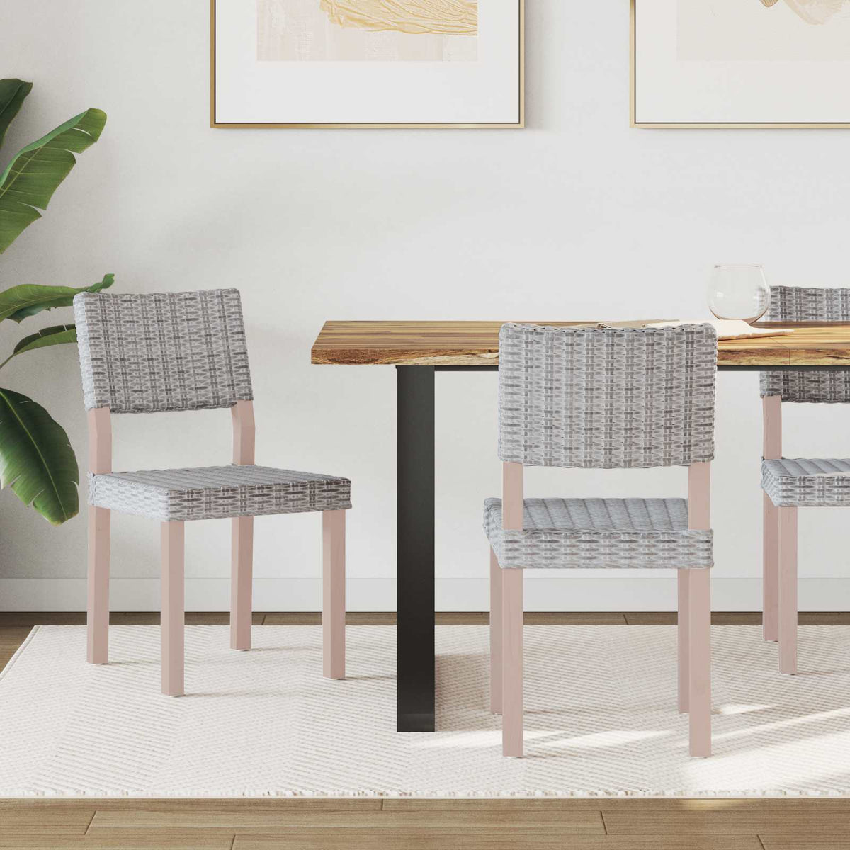 Dining Chair GENDT 2 pcs Kubu Rattan 46 x 55 x 84 cm White wash