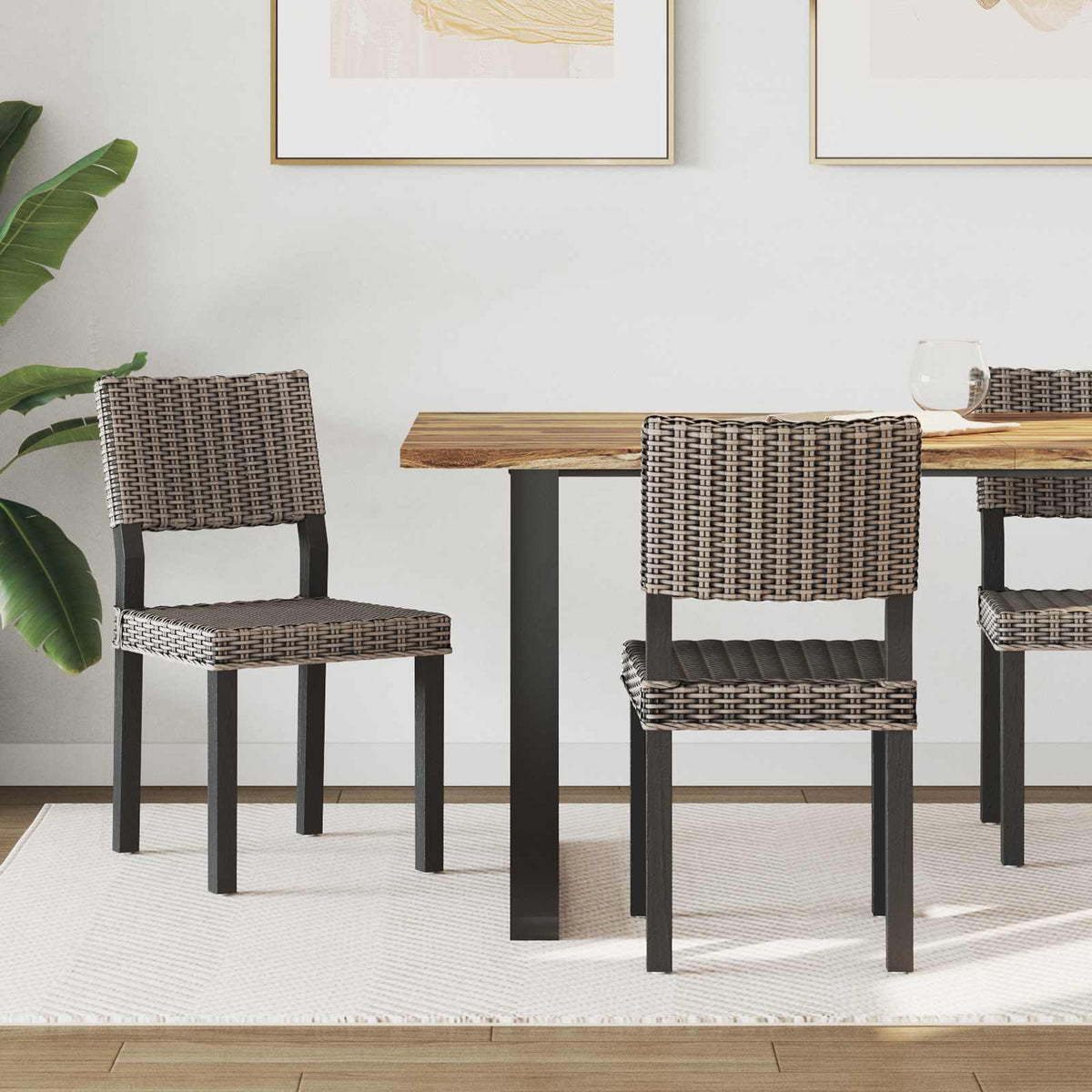 Dining Chair GENDT 2 pcs Kubu Rattan 46 x 55 x 84 cm Black wash