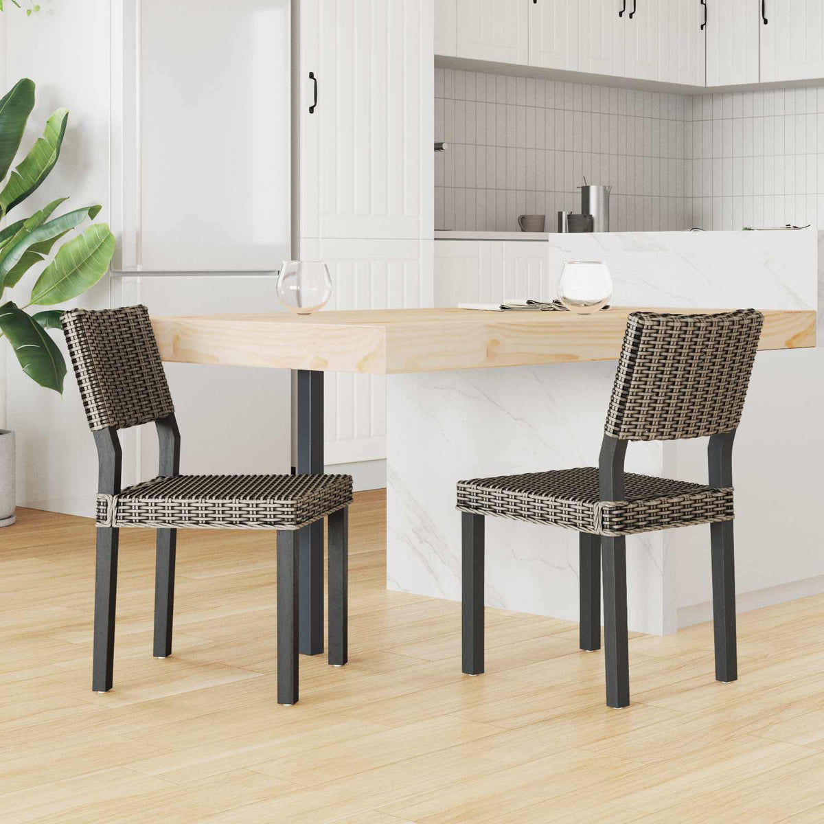 Dining Chair GENDT 2 pcs Kubu Rattan 46 x 55 x 84 cm Black wash