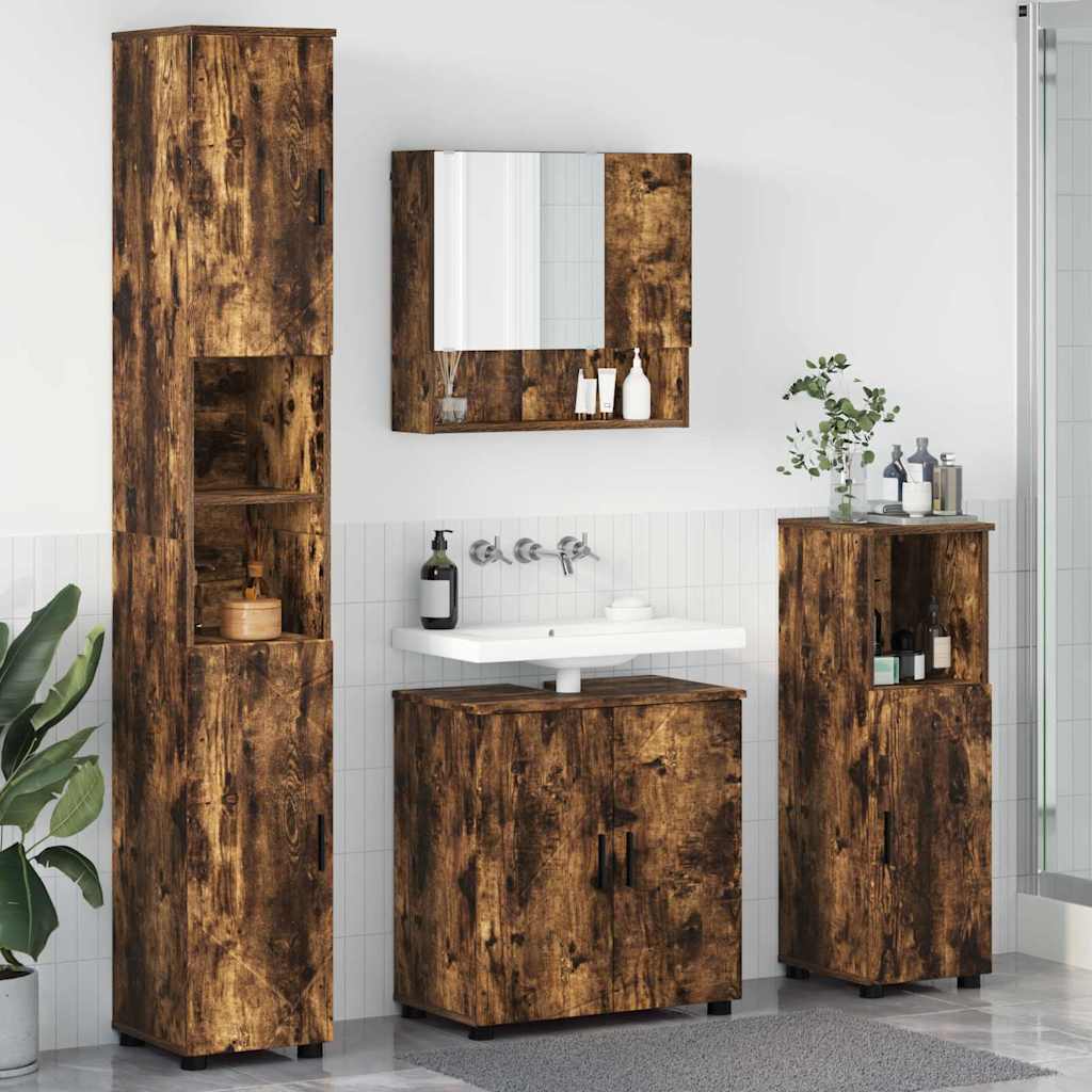 vidaXL Bathroom Furniture Set 4 pcs Smoked Oak 61 x 35 x 64 cm 1