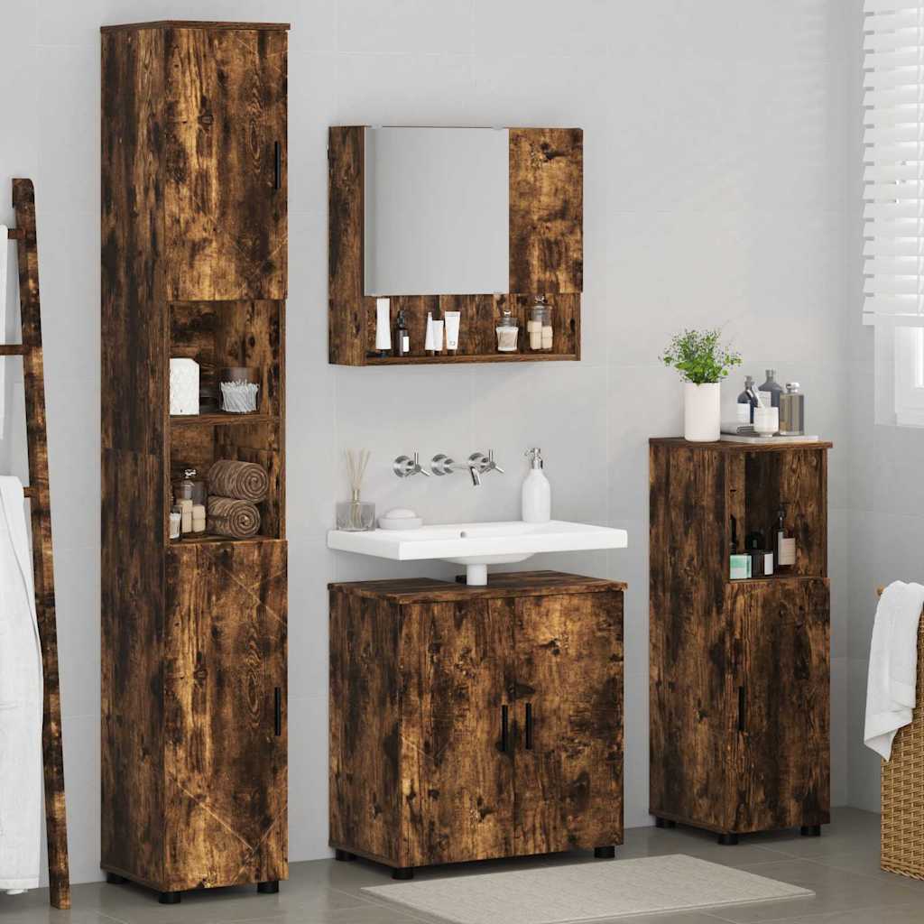 vidaXL Bathroom Furniture Set 4 pcs Smoked Oak 61 x 35 x 64 cm 4