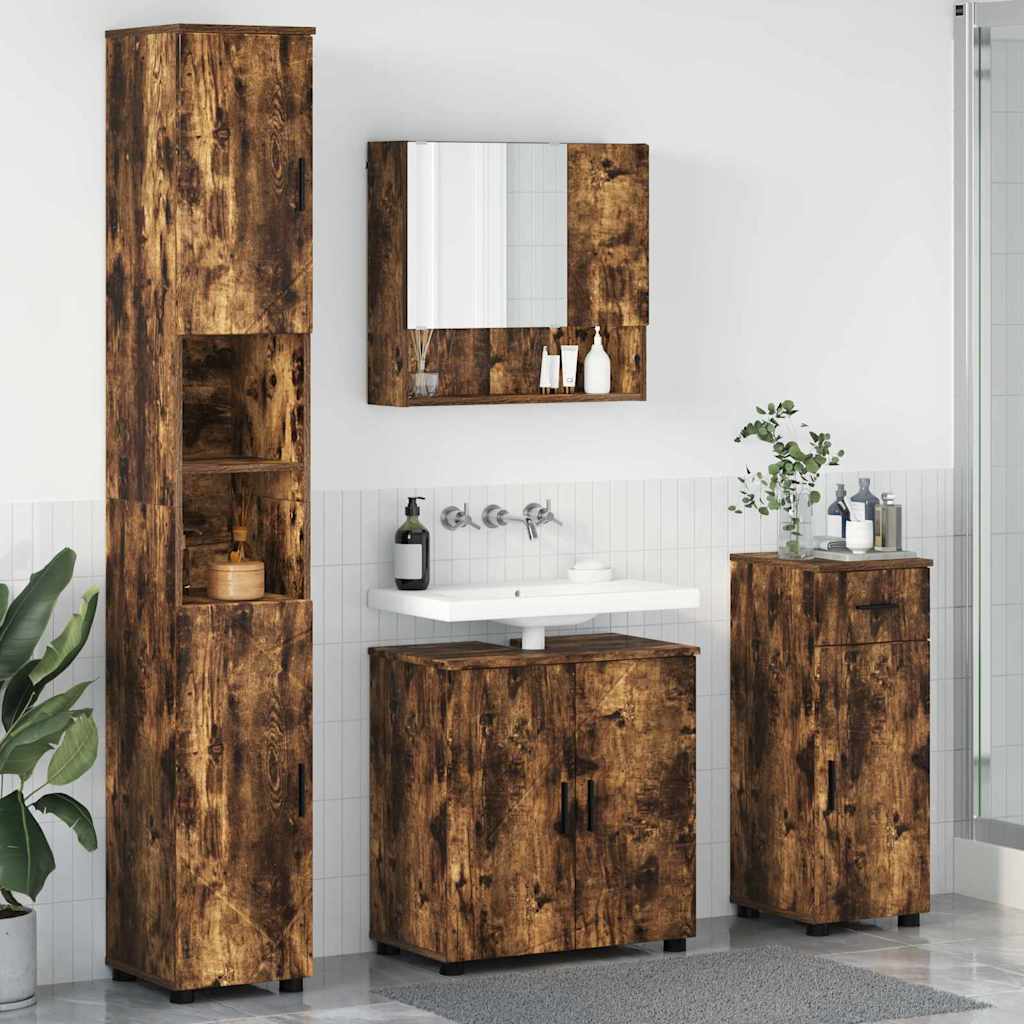 vidaXL Bathroom Furniture Set 4 pcs Smoked Oak 61 x 35 x 64 cm 1