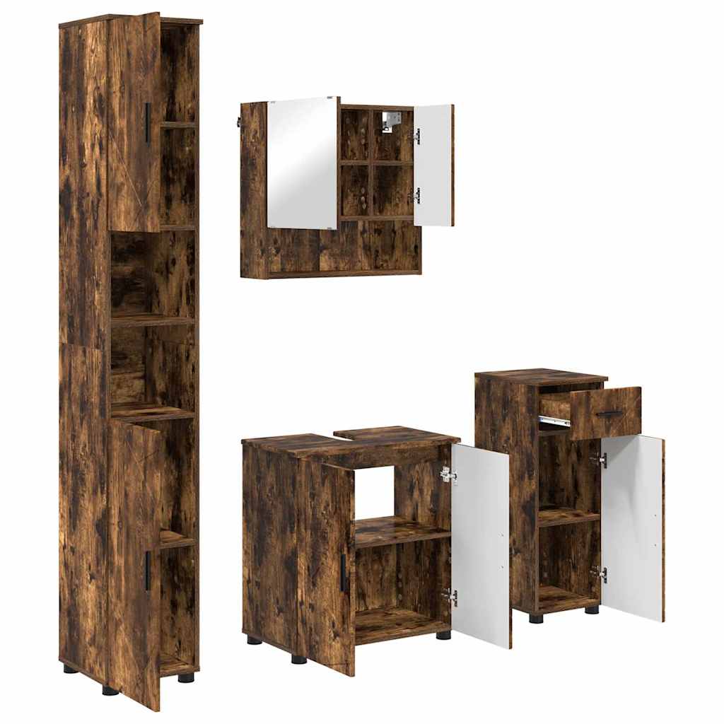 vidaXL Bathroom Furniture Set 4 pcs Smoked Oak 61 x 35 x 64 cm 2