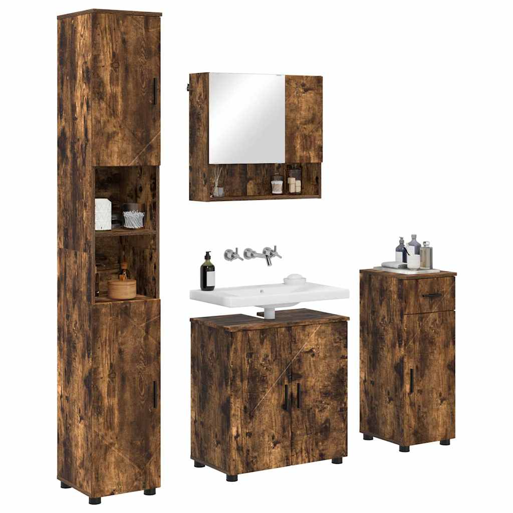 vidaXL Bathroom Furniture Set 4 pcs Smoked Oak 61 x 35 x 64 cm 3