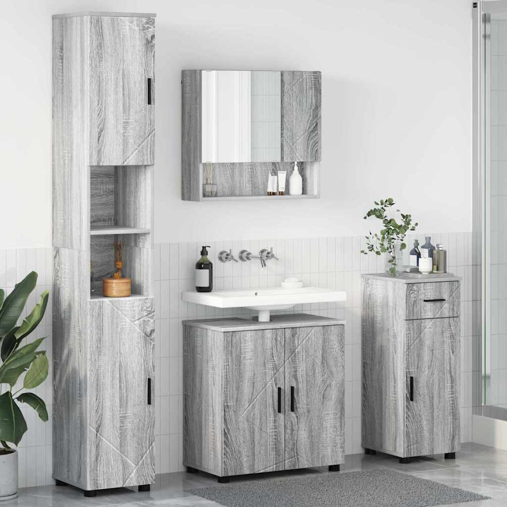 vidaXL Bathroom Furniture Set 4 pcs Grey Sonoma 61 x 35 x 64 cm 1