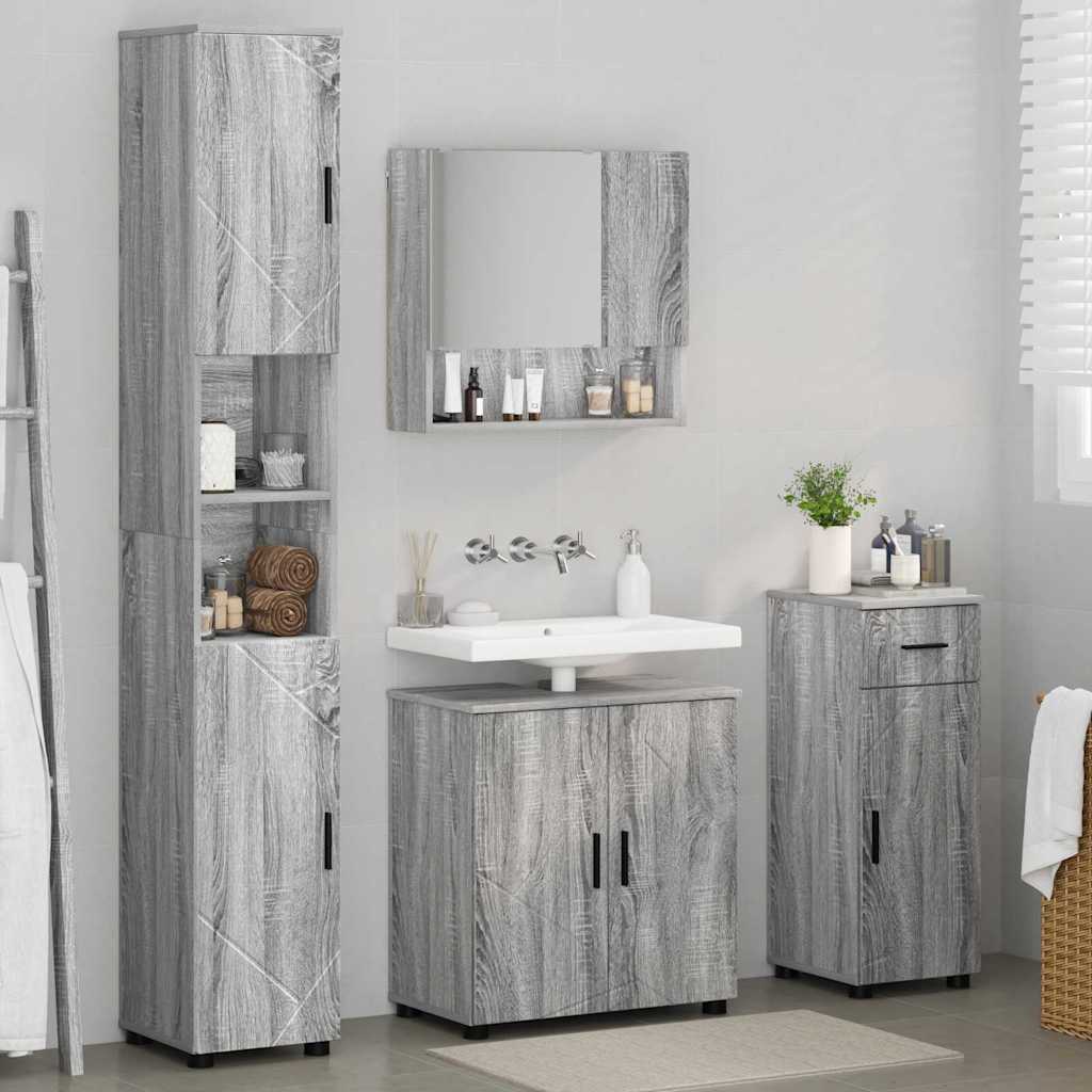 vidaXL Bathroom Furniture Set 4 pcs Grey Sonoma 61 x 35 x 64 cm 4