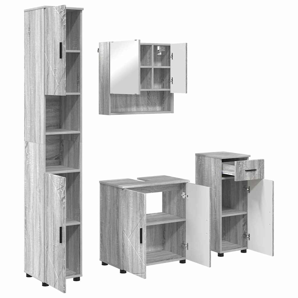 vidaXL Bathroom Furniture Set 4 pcs Grey Sonoma 61 x 35 x 64 cm 2