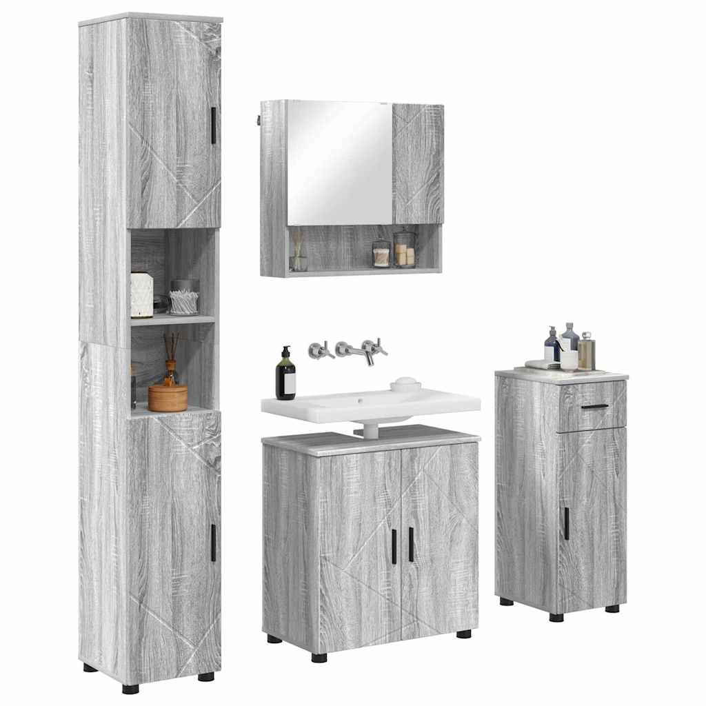 vidaXL Bathroom Furniture Set 4 pcs Grey Sonoma 61 x 35 x 64 cm 3