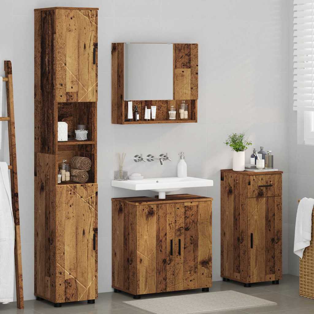 vidaXL Bathroom Furniture Set 4 pcs Old Wood 61 x 35 x 64 cm 4