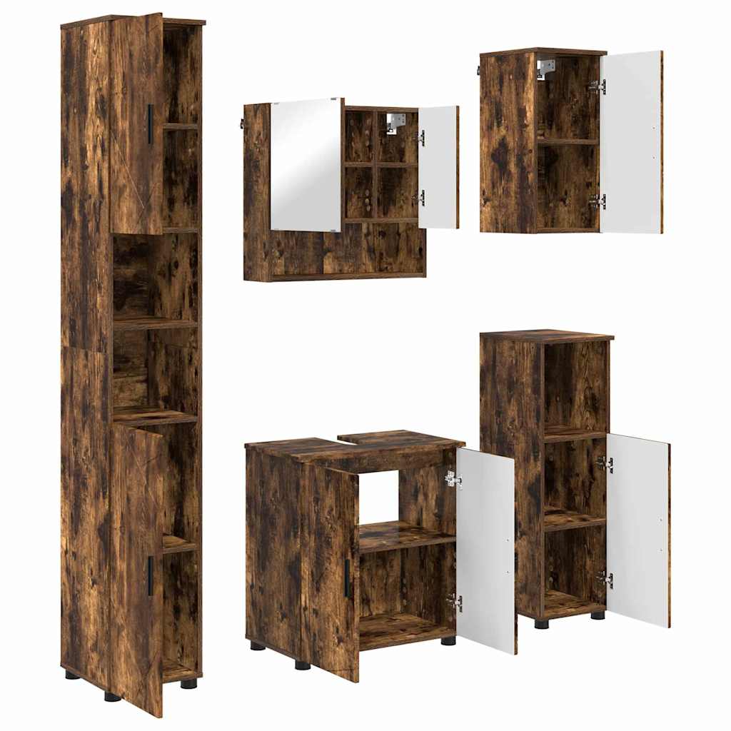 vidaXL Bathroom Furniture Set 5 pcs Smoked Oak 61 x 35 x 64 cm 2