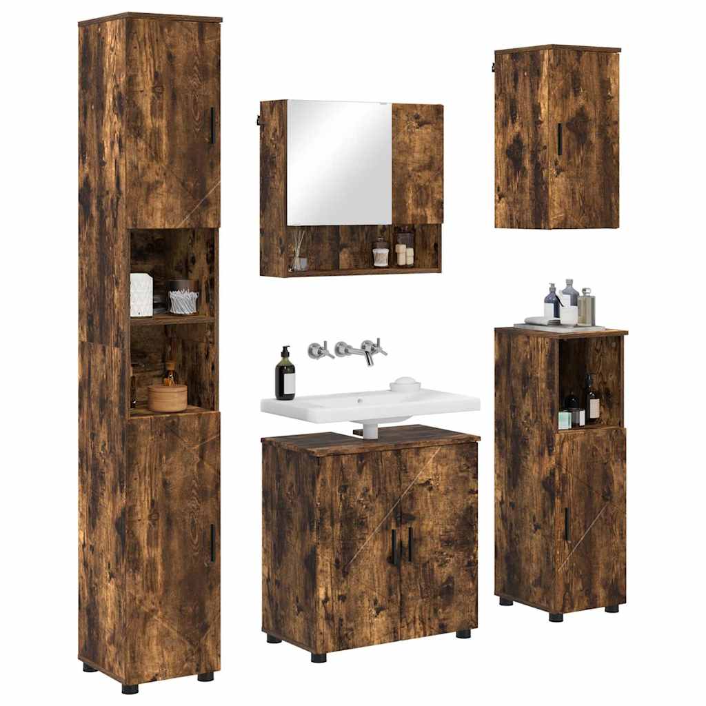 vidaXL Bathroom Furniture Set 5 pcs Smoked Oak 61 x 35 x 64 cm 3