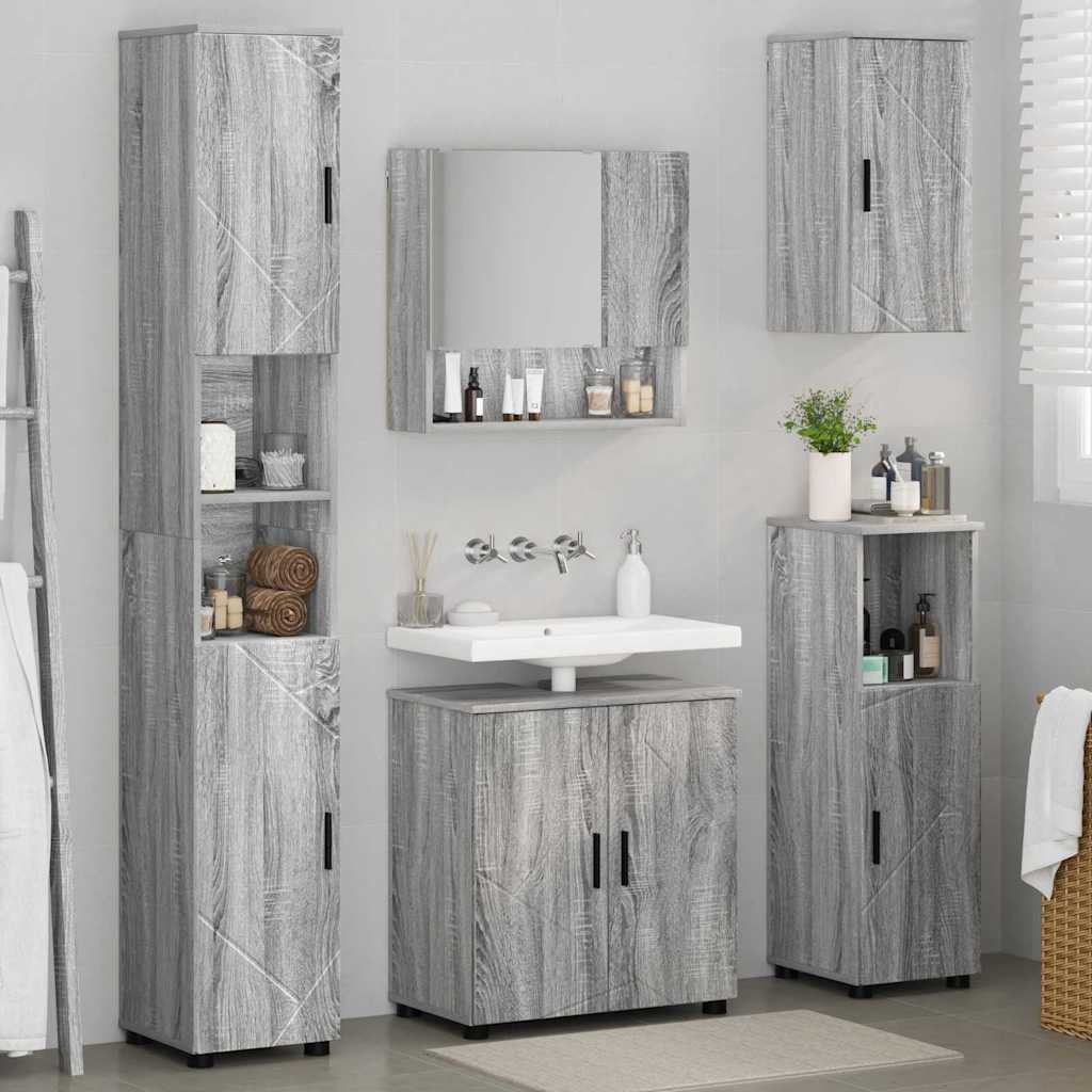 vidaXL Bathroom Furniture Set 5 pcs Grey Sonoma 61 x 35 x 64 cm 4