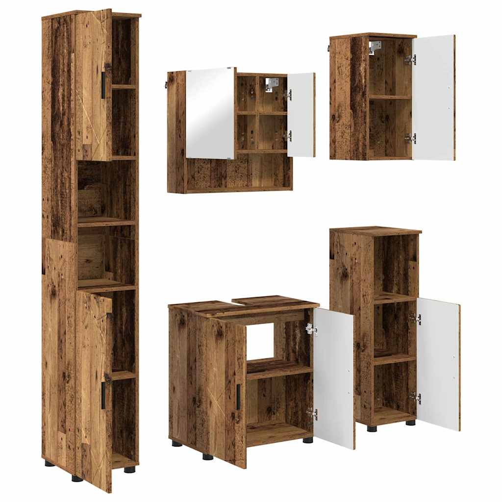 vidaXL Bathroom Furniture Set 5 pcs Old Wood 61 x 35 x 64 cm 2