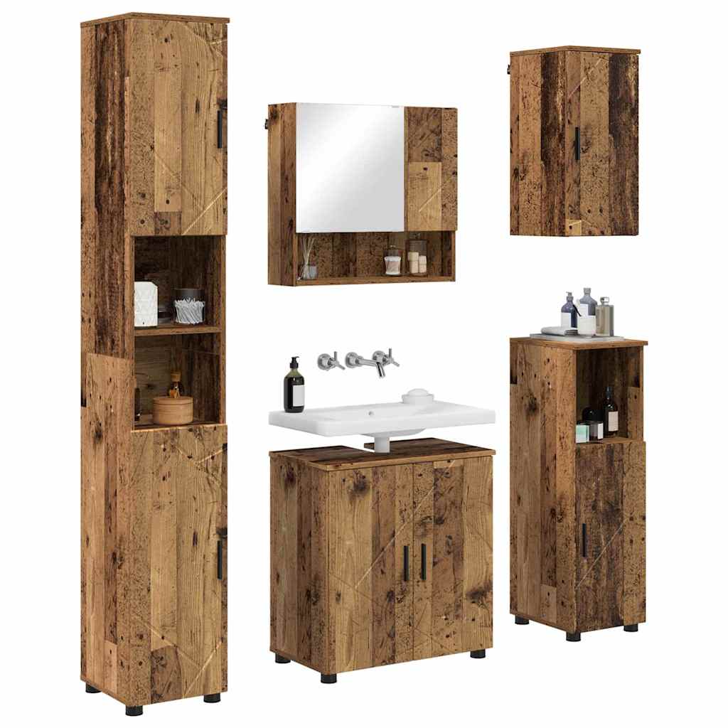 vidaXL Bathroom Furniture Set 5 pcs Old Wood 61 x 35 x 64 cm 3