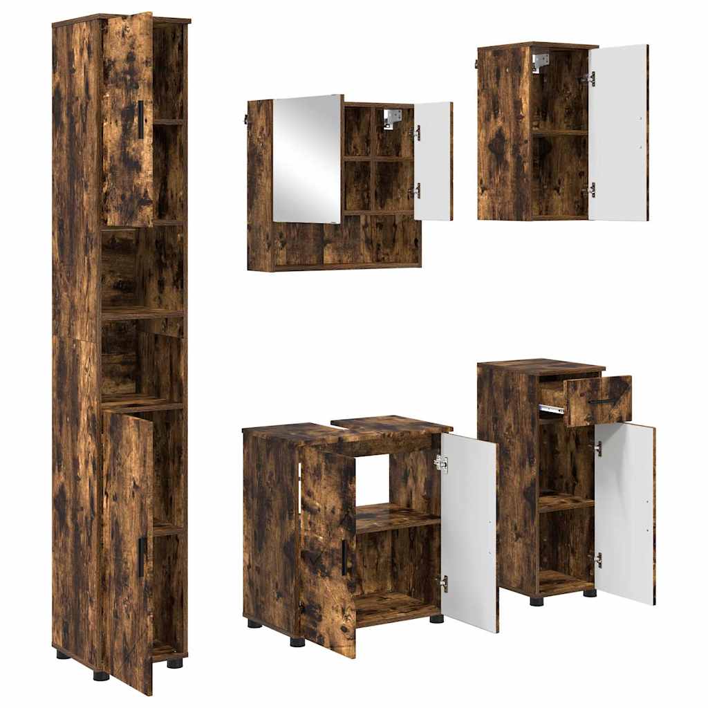 vidaXL Bathroom Furniture Set 5 pcs Smoked Oak 61 x 35 x 64 cm 2