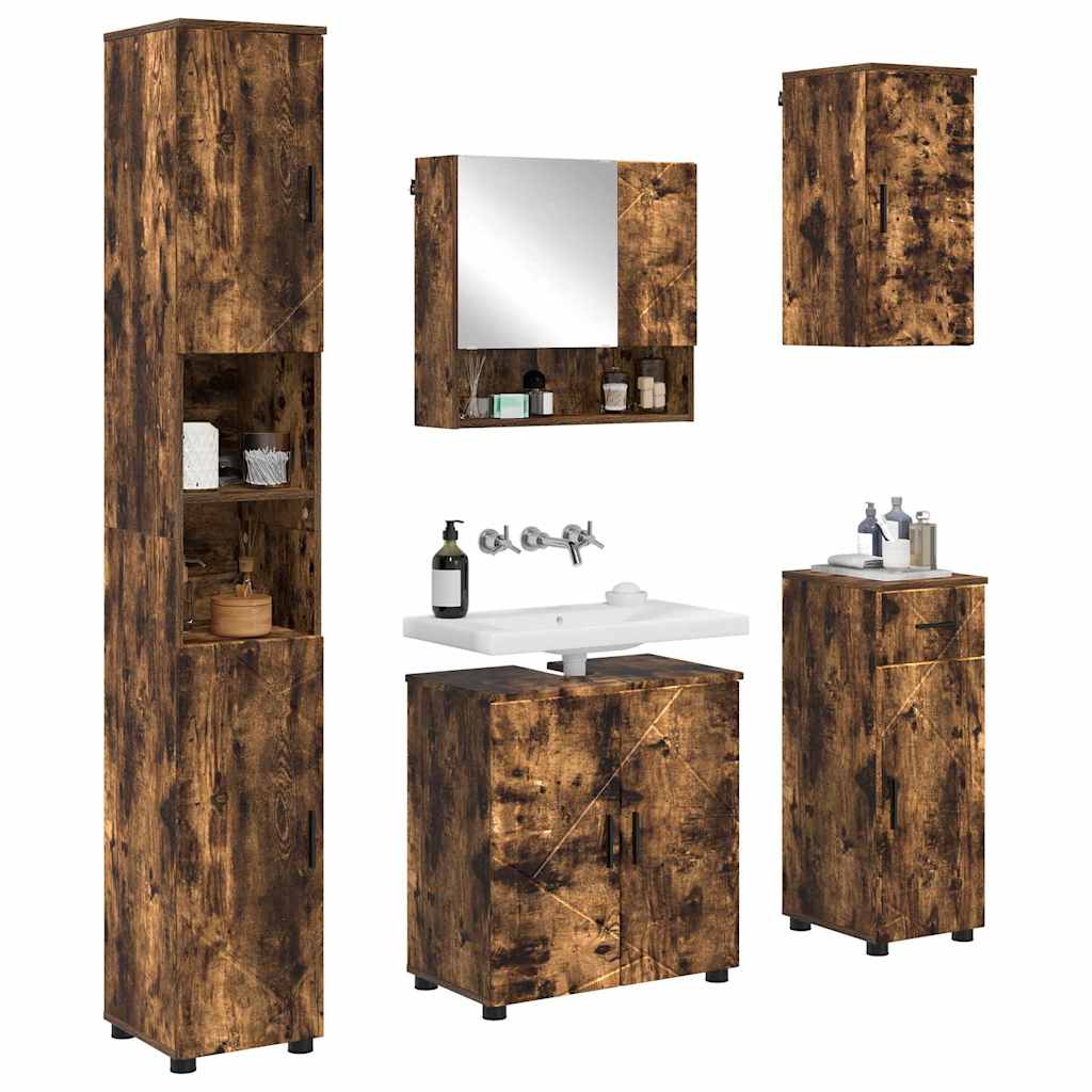 vidaXL Bathroom Furniture Set 5 pcs Smoked Oak 61 x 35 x 64 cm 3