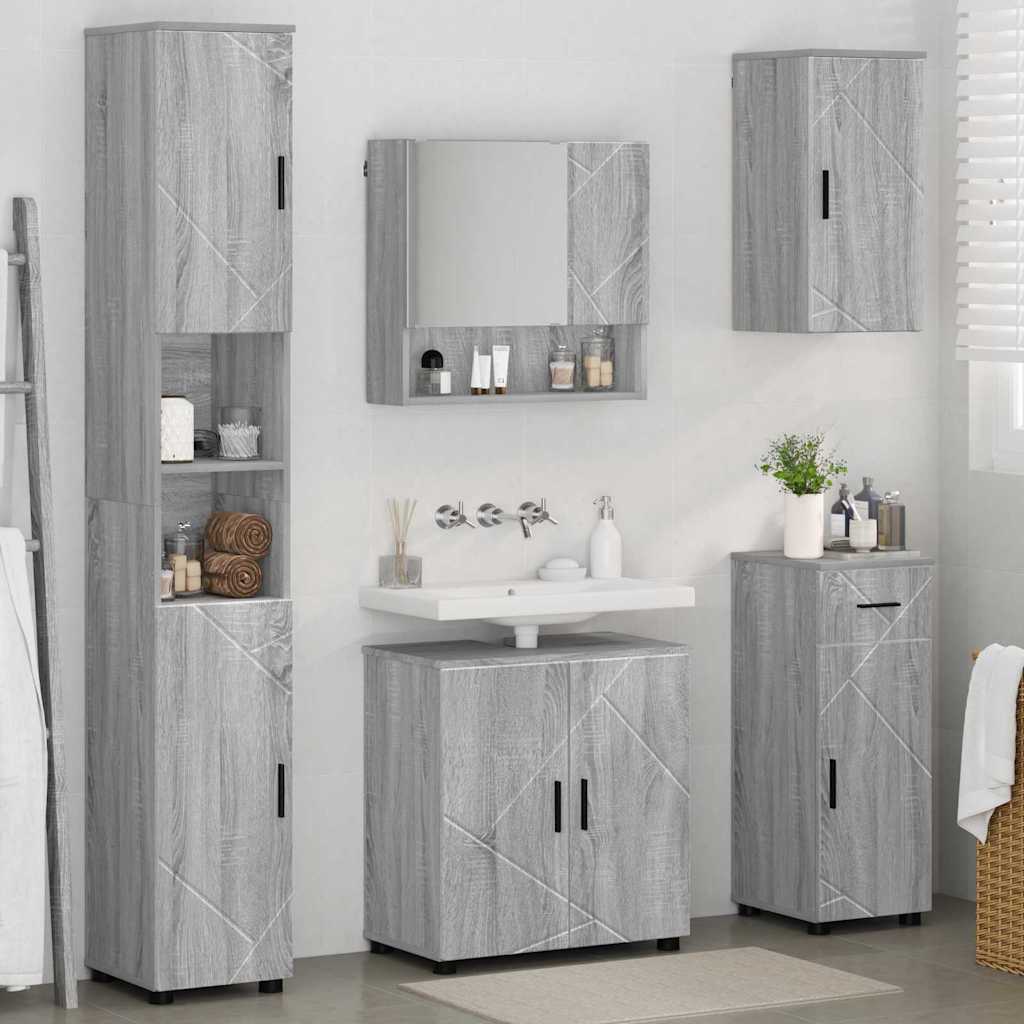 vidaXL Bathroom Furniture Set 5 pcs Grey Sonoma 61 x 35 x 64 cm 4