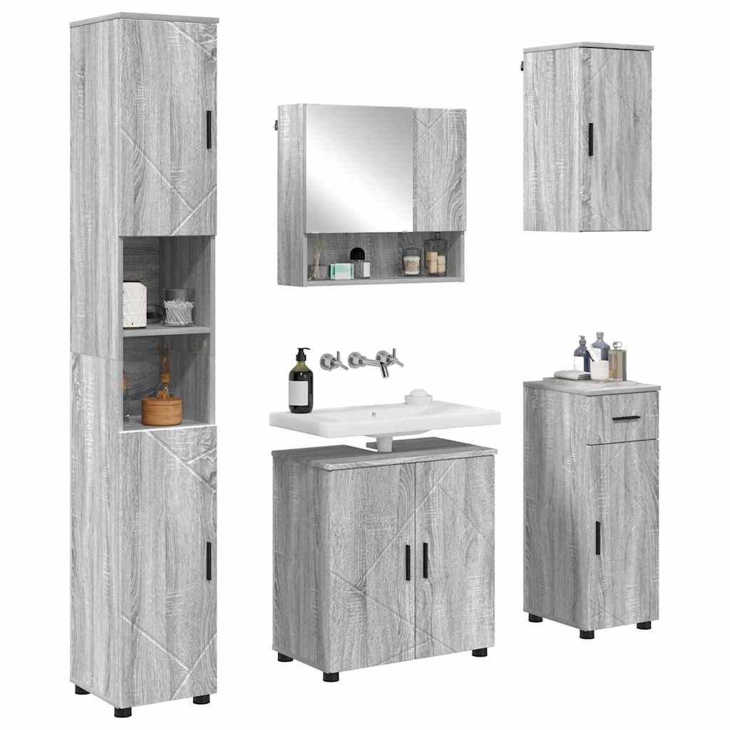 vidaXL Bathroom Furniture Set 5 pcs Grey Sonoma 61 x 35 x 64 cm 3