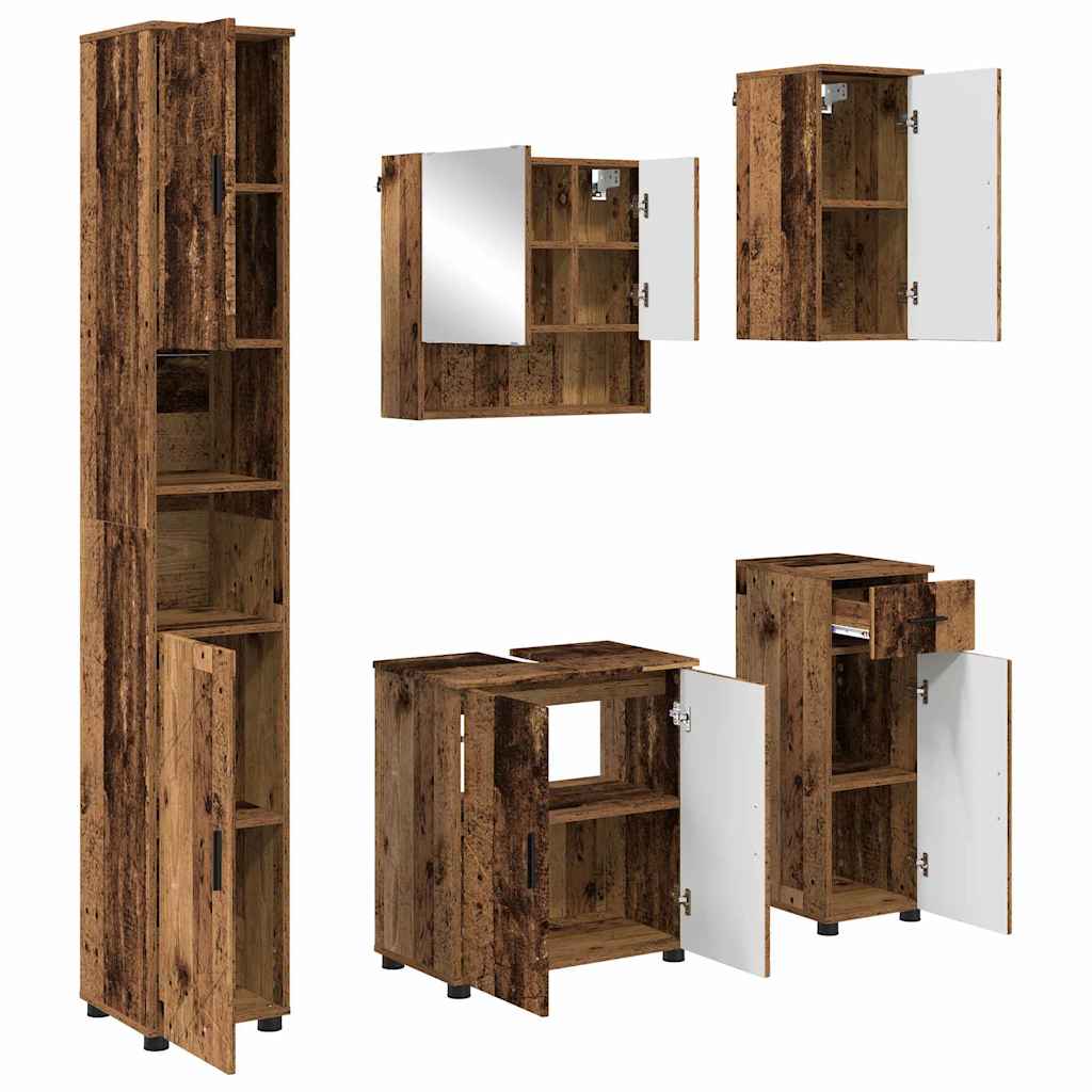 vidaXL Bathroom Furniture Set 5 pcs Old Wood 61 x 35 x 64 cm 2