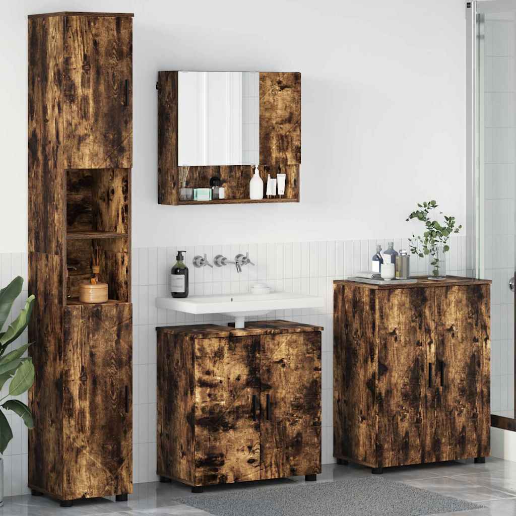 vidaXL Bathroom Furniture Set 4 pcs Smoked Oak 61 x 35 x 64 cm 1