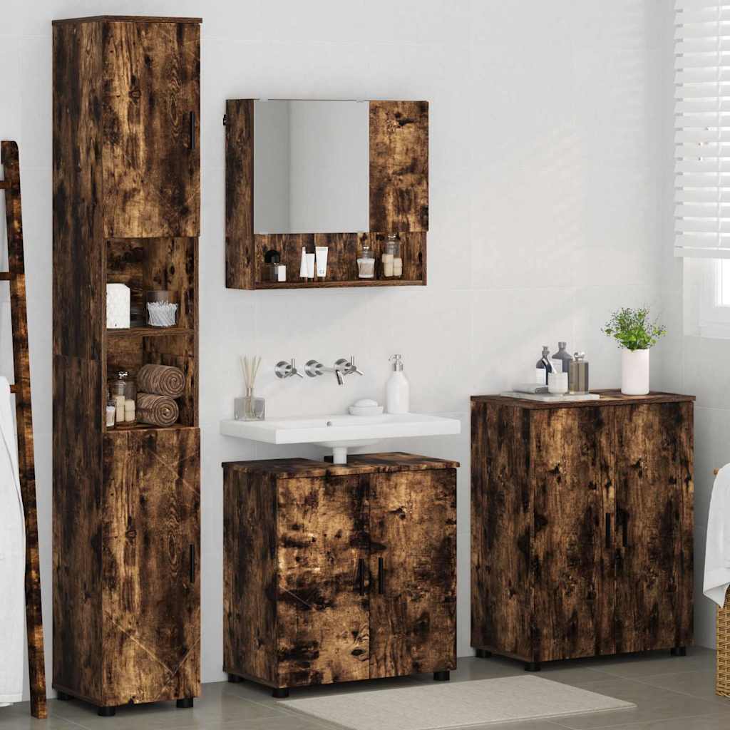 vidaXL Bathroom Furniture Set 4 pcs Smoked Oak 61 x 35 x 64 cm 4