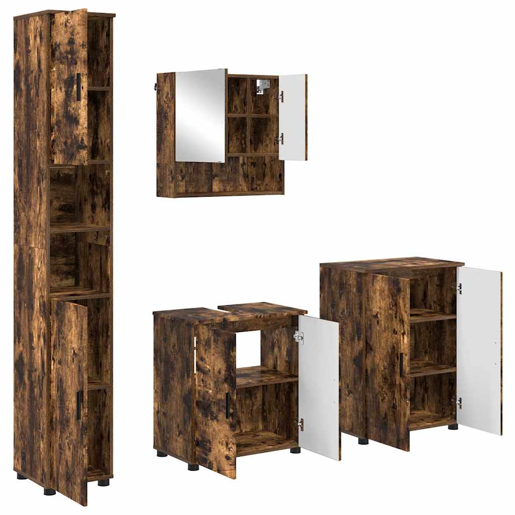 vidaXL Bathroom Furniture Set 4 pcs Smoked Oak 61 x 35 x 64 cm 2