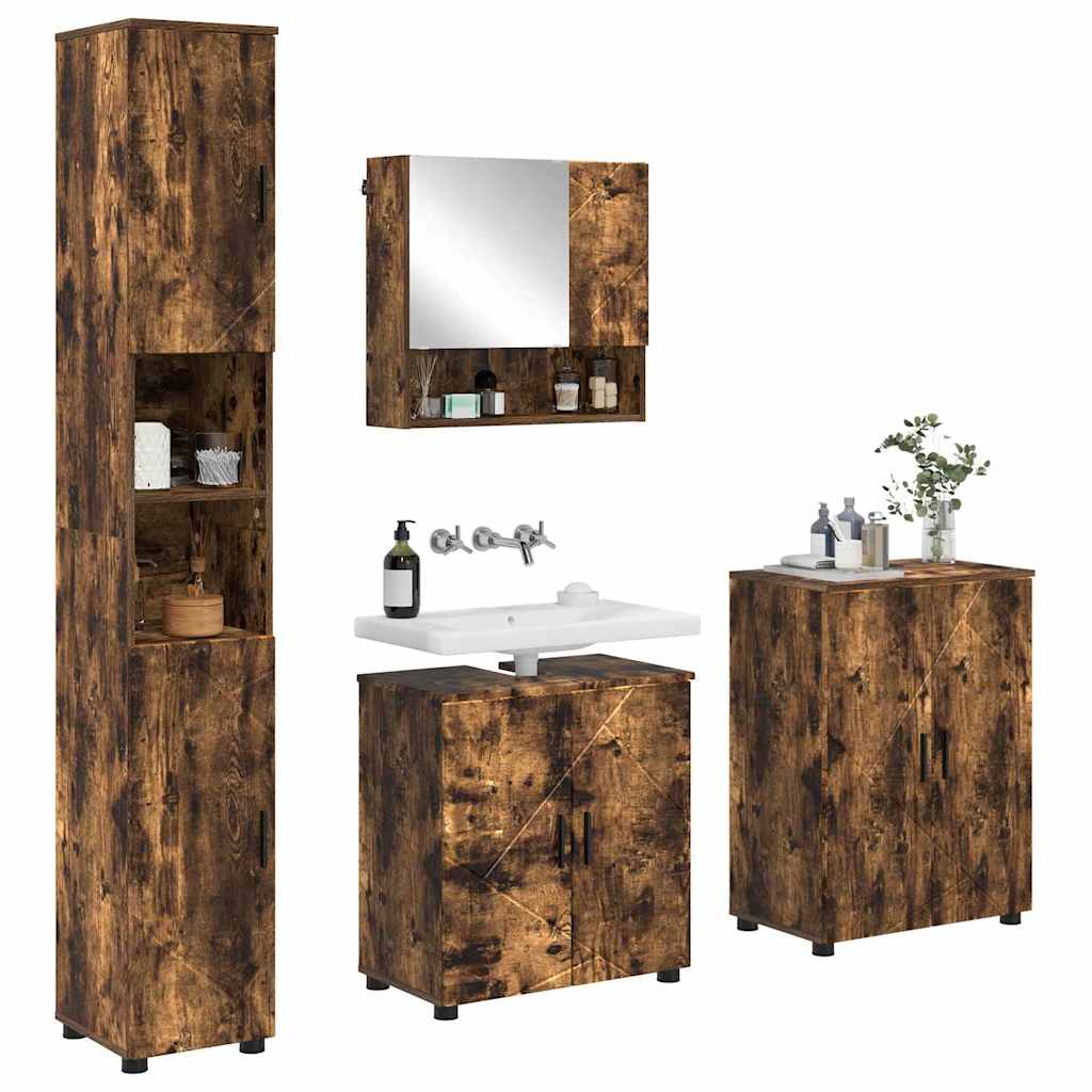 vidaXL Bathroom Furniture Set 4 pcs Smoked Oak 61 x 35 x 64 cm 3