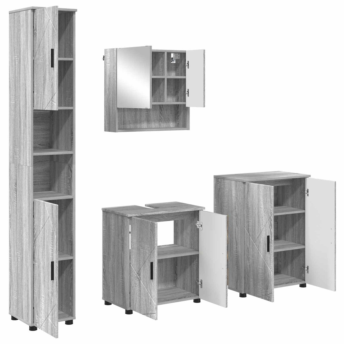 vidaXL Bathroom Furniture Set 4 pcs Grey Sonoma 61 x 35 x 64 cm 2