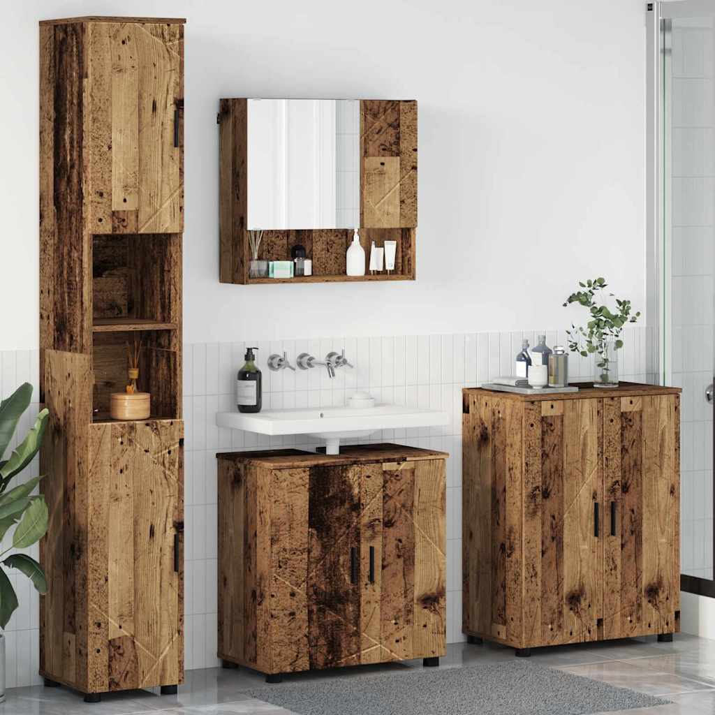 vidaXL Bathroom Furniture Set 4 pcs Old Wood 61 x 35 x 64 cm 1