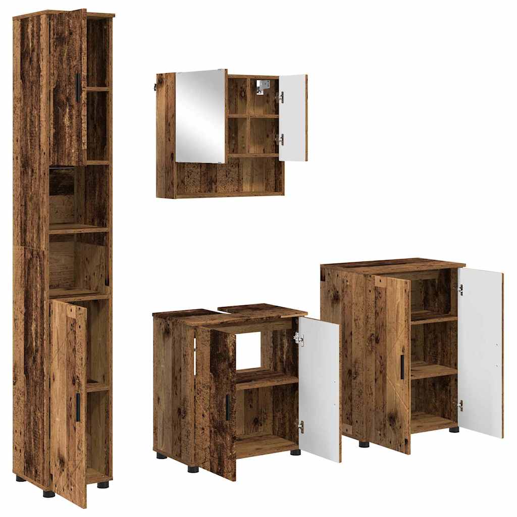 vidaXL Bathroom Furniture Set 4 pcs Old Wood 61 x 35 x 64 cm 2