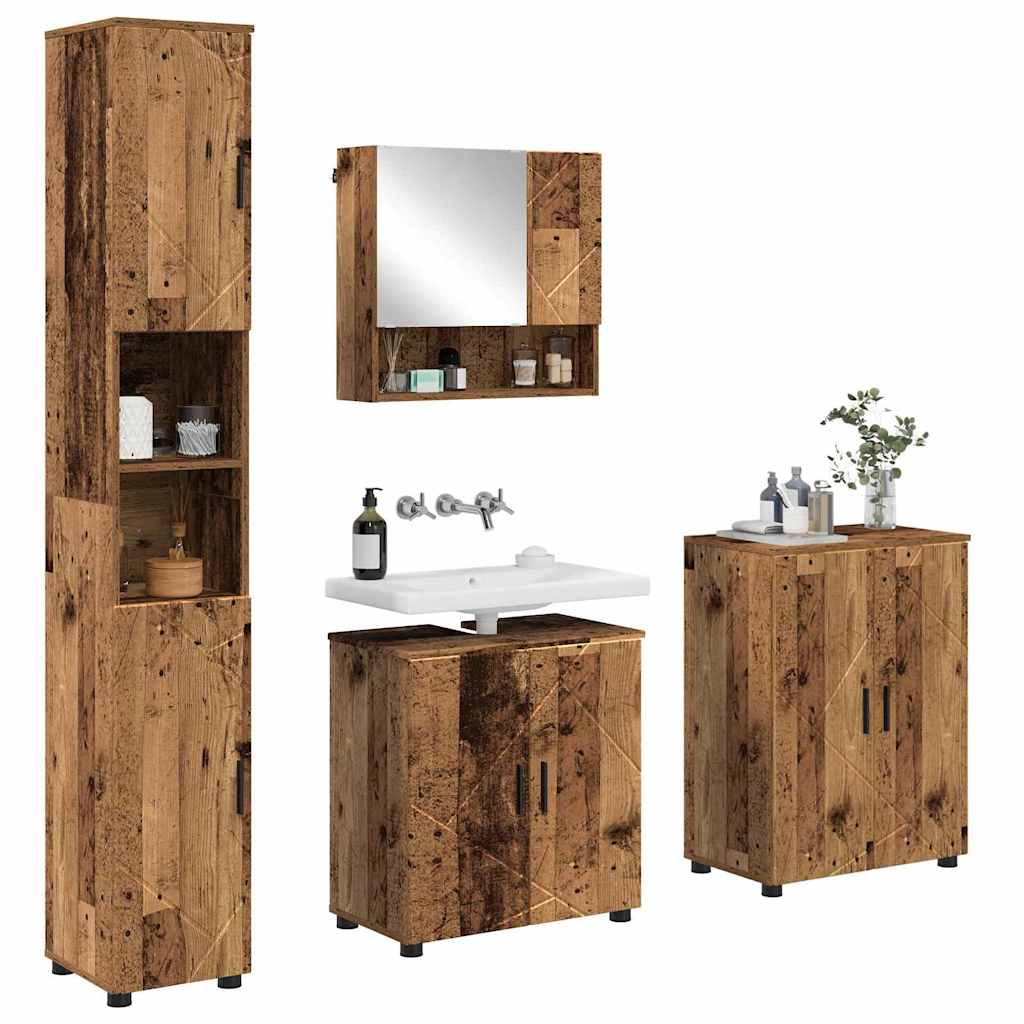 vidaXL Bathroom Furniture Set 4 pcs Old Wood 61 x 35 x 64 cm 3