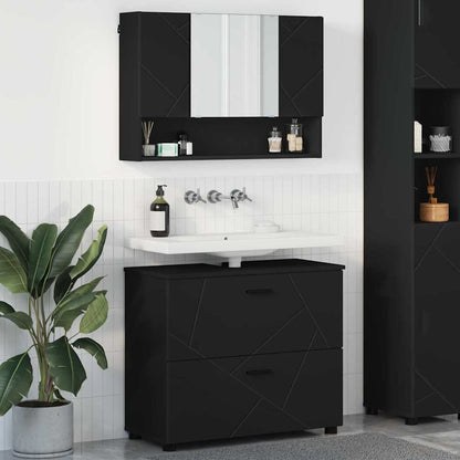 vidaXL Bathroom Furniture Set 2 pcs Black Engineered Wood and Metal 1