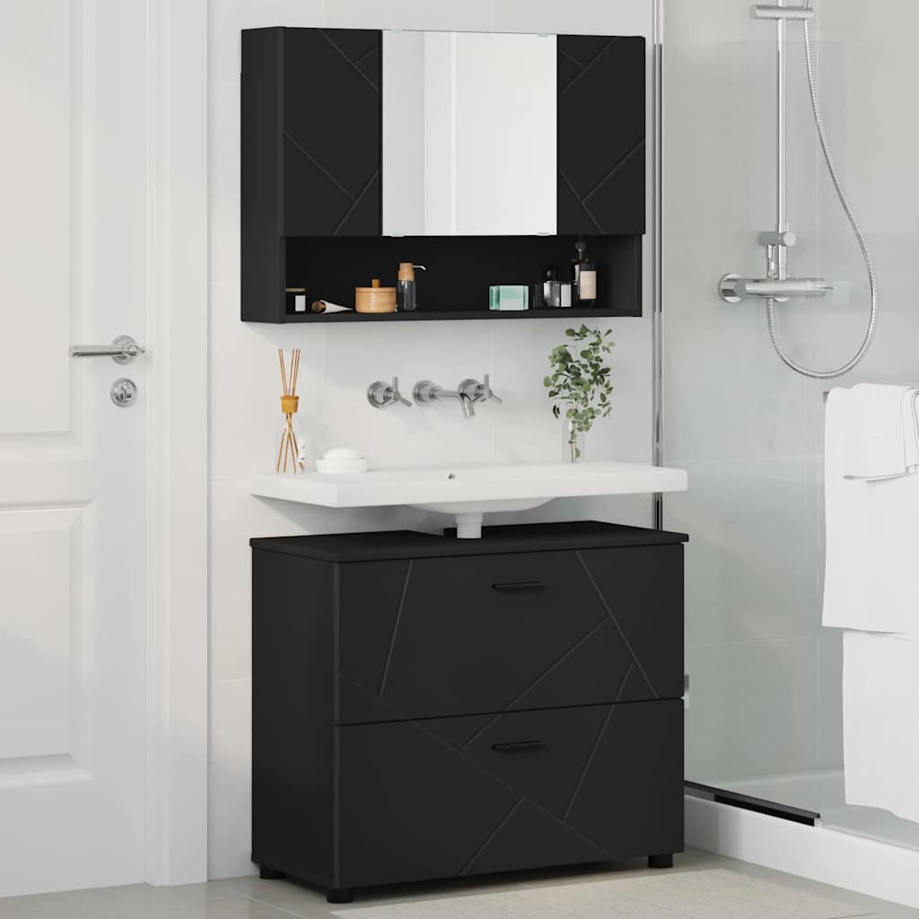 vidaXL Bathroom Furniture Set 2 pcs Black Engineered Wood and Metal 4