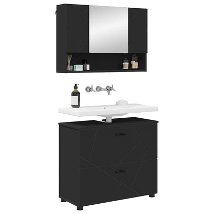 vidaXL Bathroom Furniture Set 2 pcs Black Engineered Wood and Metal 3
