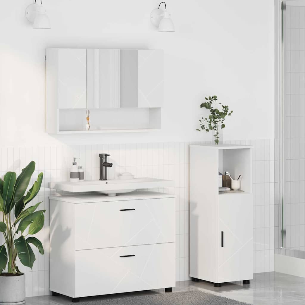 vidaXL Bathroom Furniture Set 3 pcs White Engineered Wood and Metal 1