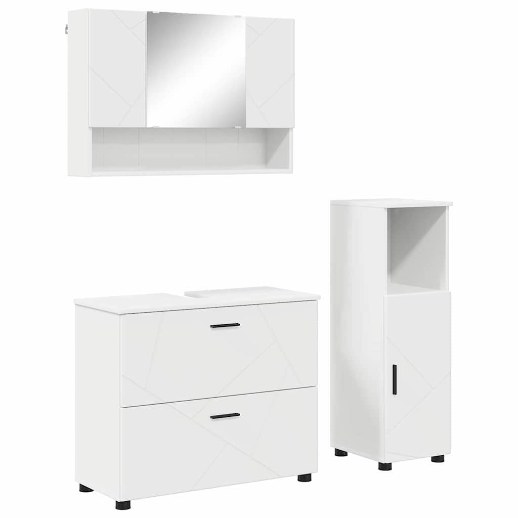 vidaXL Bathroom Furniture Set 3 pcs White Engineered Wood and Metal 2