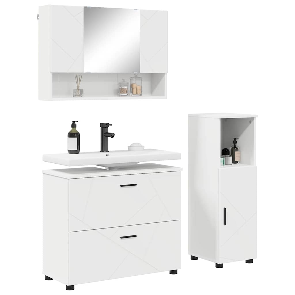 vidaXL Bathroom Furniture Set 3 pcs White Engineered Wood and Metal 3