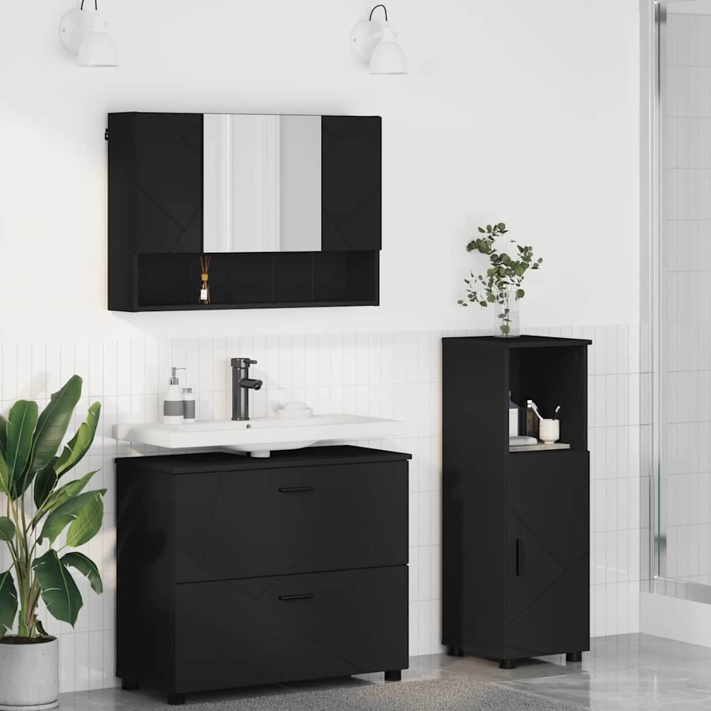 vidaXL Bathroom Furniture Set 3 pcs Black Engineered Wood and Metal 1