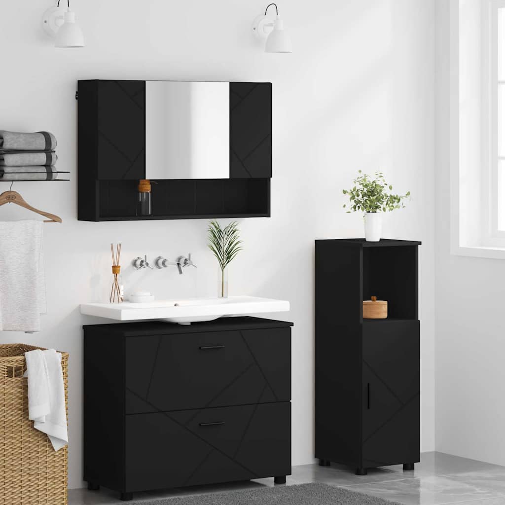 vidaXL Bathroom Furniture Set 3 pcs Black Engineered Wood and Metal 4