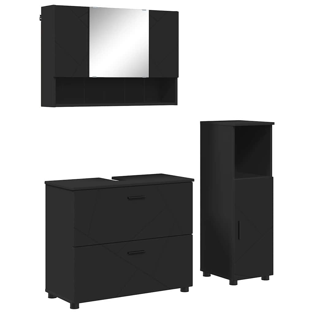 vidaXL Bathroom Furniture Set 3 pcs Black Engineered Wood and Metal 2
