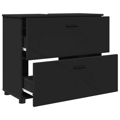 vidaXL Bathroom Furniture Set 3 pcs Black Engineered Wood and Metal 5