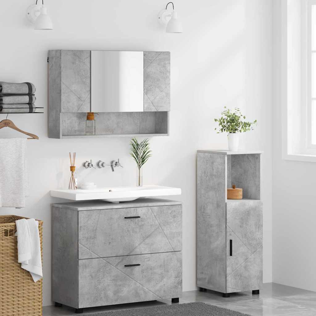 vidaXL Bathroom Furniture Set 3 pcs Concrete Grey 4