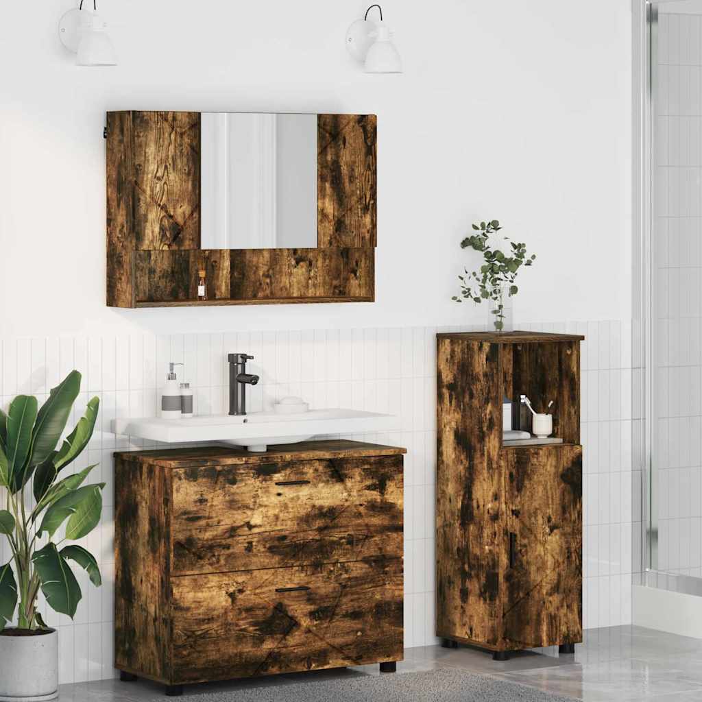 vidaXL Bathroom Furniture Set 3 pcs Smoked Oak 1