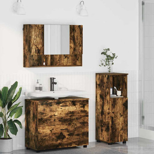 vidaXL Bathroom Furniture Set 3 pcs Smoked Oak 1
