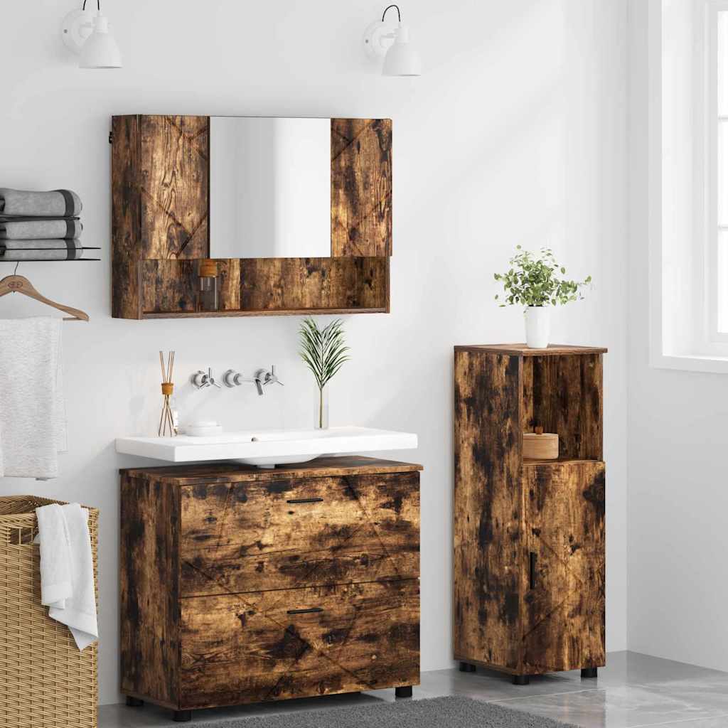 vidaXL Bathroom Furniture Set 3 pcs Smoked Oak 4