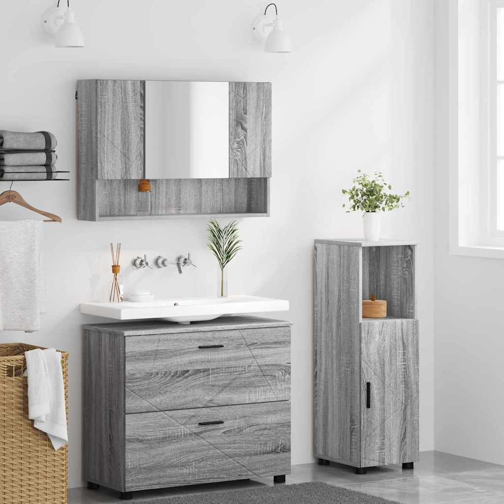 vidaXL Bathroom Furniture Set 3 pcs Grey Sonoma 4