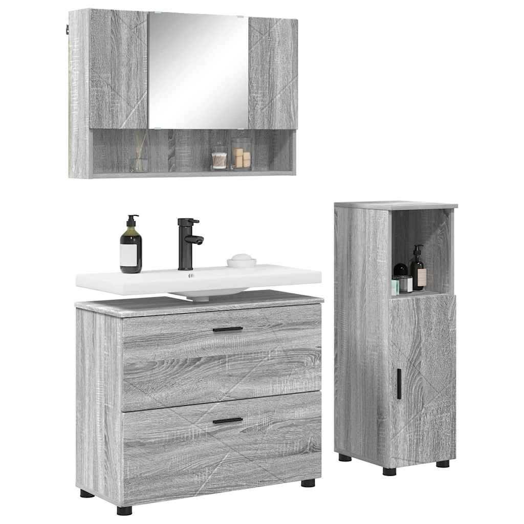 vidaXL Bathroom Furniture Set 3 pcs Grey Sonoma 3